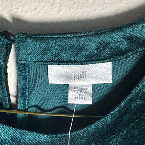 NEW J. Jill Women's Teal Green Velvet Puff Sleeve Shift Dress medium petite $129 - Picture 4 of 10